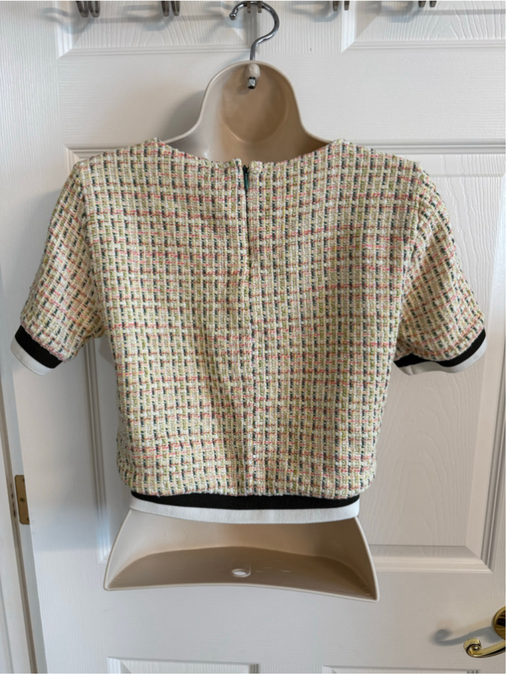ZARA Multicolor Tweed Short Sleeve Round Neck Crop Top Size S - Picture 2 of 6